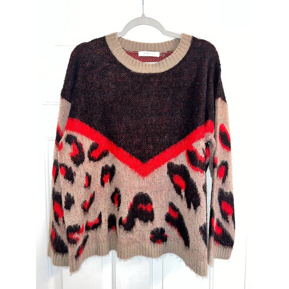 Mustard Seed Chevron Leopard Print Cozy Pullover Sweater - size M - Picture 2 of 7